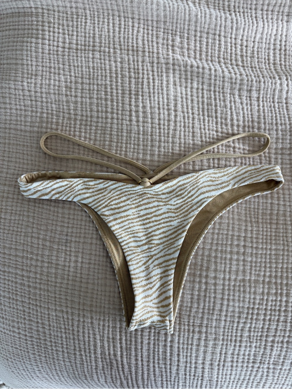 Luli Fama White and Gold Zebra-Print Bikini Bottom